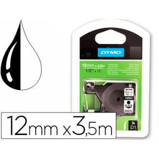 Dymo D1 S0718040 - Cinta para rotuladora, 12 mm x 3.5 mt, impresión negra sobre fondo blanco, nylon