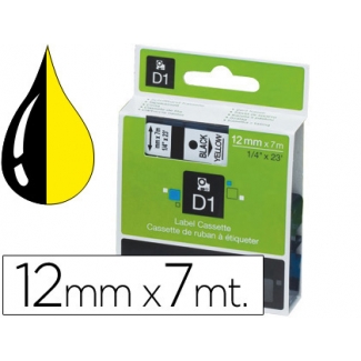 Dymo D1 S0720580 - Cinta para rotuladora, 12 mm x 7 mt, impresión negra sobre fondo amarillo, poliéster
