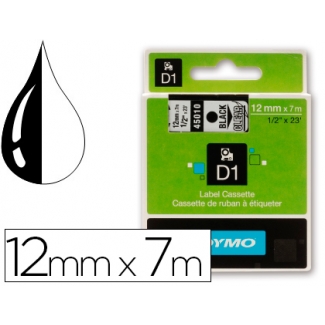 Dymo D1 S0720500 - Cinta para rotuladora, 12 mm x 7 mt, impresión negra sobre fondo transparente, poliéster