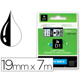 Dymo D1 S0720820 - Cinta para rotuladora, 19 mm x 7 mt, impresión negra sobre fondo transparente, poliéster