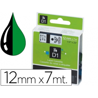 Dymo D1 S0720590 - Cinta para rotuladora, 12 mm x 7 mt, impresión negra sobre fondo verde, poliéster