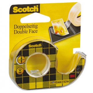 Scotch 136D - Cinta adhesiva dos caras, con portarrollo, 12 mm x 6,3 mt, transparente