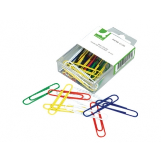 Q-Connect KF02026- Clips, planos, colores surtidos, 50 mm, caja de 30 