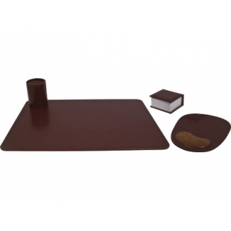 Csp - Escribanía de sobremesa, piel sintética, 4 piezas, color marrón