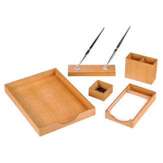 Csp - Escribanía de sobremesa, madera, 5 piezas, color cerezo claro
