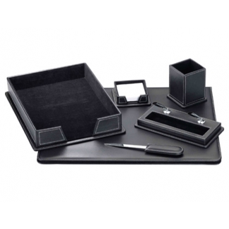 Csp - Escribanía de sobremesa, símil piel, 6 piezas, color negro