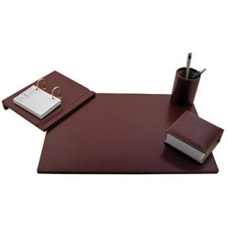 Csp - Escribanía de sobremesa, polipiel, 4 piezas, color marrón