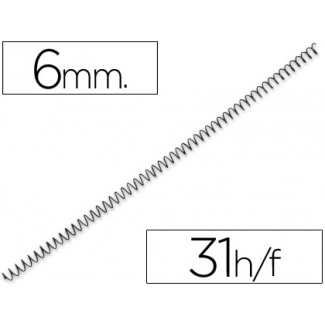Espiral plástico color negro paso 4:1 6 mm capacidad 31 hojas caja de 100 unidades
