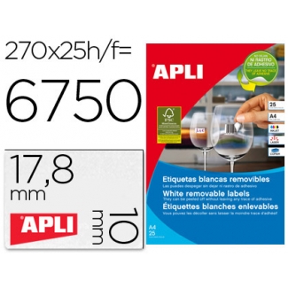 Apli 10197 - Etiquetas adhesivas, adhesivo removible, 17,8 x 10 mm, caja de 25 hojas