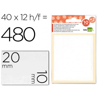 Liderpapel ET01 - Etiquetas adhesivas, 10 mm x 20 mm, sobre de 10 hojas + 2 gratis