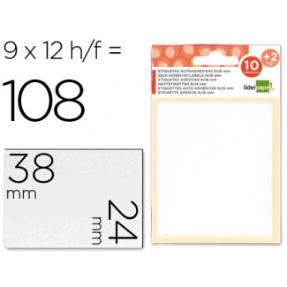 Liderpapel ET13 - Etiquetas adhesivas, 24 mm x 38 mm, sobre de 10 hojas + 2 gratis