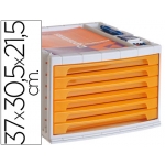 Liderpapel FM15 - Fichero de sobremesa, bandeja organizadora superior, 6 cajones, color naranja translúcido