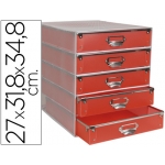 Q-Connect KF00766 - Fichero de sobremesa de rejilla, 5 cajones de plástico, color rojo - plata 