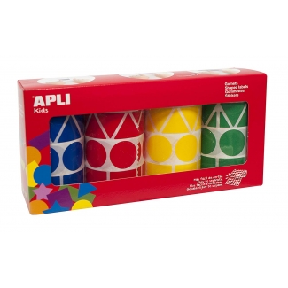 Apli 10753 - Gomets, figuras geométricas XL, caja de 4 rollos con 5428 gomets en total