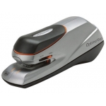 Rexel Optima Grip - Grapadora eléctrica, 20 hojas de capacidad, usa grapas 26/6, color gris y negro con detalles en naranja