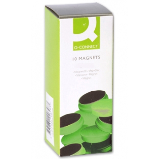 Q-Connect KF02641 - Imanes para pizarra magnética, 25 mm, caja de 10 unidades, color verde