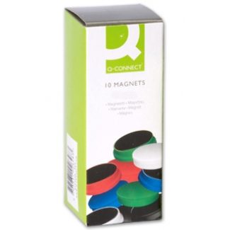 Q-Connect KF02643 - Imanes para pizarra magnética, 25 mm, caja de 10 unidades, colores surtidos