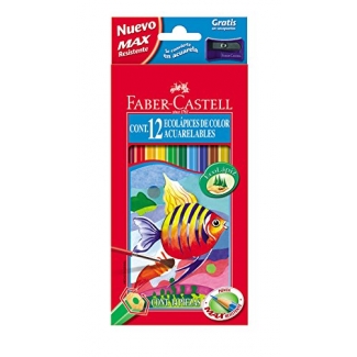 Faber-Castell 120212 - Lápices de colores acuarelables, caja de 12 colores