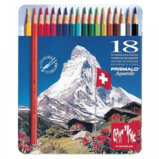 Caran d'Ache Prismalo Aquarelle CD999-318 - Lápices de colores acuarelables, caja metálica de 18 colores