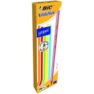 Bic Evolution Stripes 918487 - Lapiz de grafito, HB, caja de 12 lápices