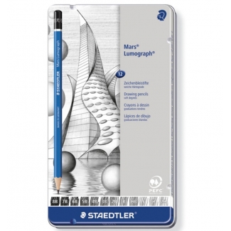 Staedtler Mars Lumograph 100 - Lápiz de grafito, estuche metálico de 12 lápices, del 8B al 2H