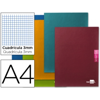 Liderpapel Scriptus LA05 - Libreta grapada, tamaño A4, tapa blanda, 48 hojas de 90 gr, cuadrícula de 3 mm, con margen, colores surtidos
