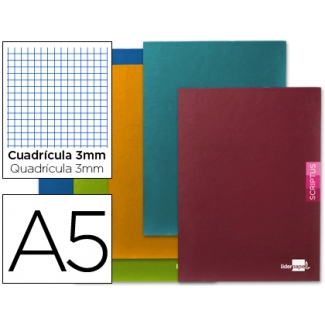 Liderpapel Scriptus LB16 - Libreta grapada, tamaño A5+, tapa blanda, 48 hojas de 90 gr, cuadrícula de 3 mm, con margen, colores surtidos