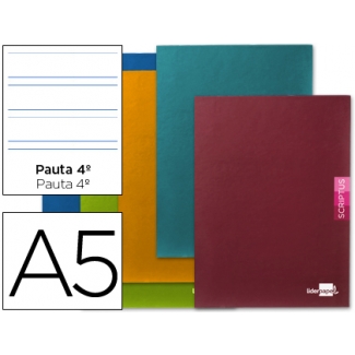 Liderpapel Scriptus LB20 - Libreta grapada, tamaño A5+, tapa blanda, 48 hojas de 90 gr, pauta ancha de 3,5 mm, con margen, colores surtidos