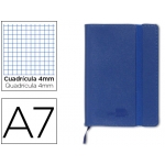 Liderpapel LG01 - Libreta encolada, tapa símil piel, tamaño A7, 120 hojas de 70 gr, cuadrícula de 4 mm, sin margen, color azul