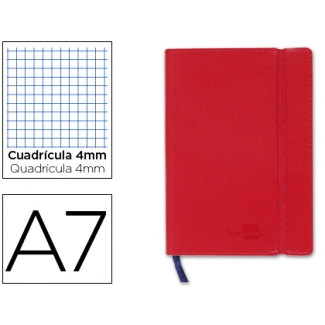 Liderpapel LG03 - Libreta encolada, tapa símil piel, tamaño A7, 120 hojas de 70 gr, cuadrícula de 4 mm, sin margen, color rojo