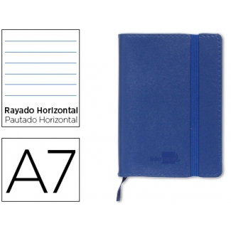 Liderpapel LG05 - Libreta encolada, tapa símil piel, tamaño A7, 120 hojas de 70 gr, rayado horizontal, sin margen, color azul