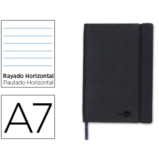 Liderpapel LG06 - Libreta encolada, tapa símil piel, tamaño A7, 120 hojas de 70 gr, rayado horizontal, sin margen, color negro
