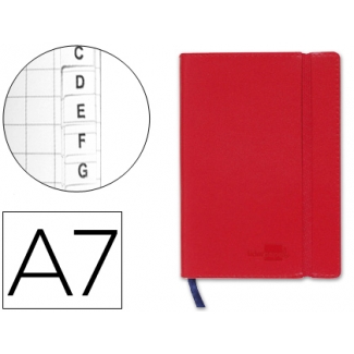 Liderpapel LG09 - Libreta encolada, tapa símil piel, tamaño A7, 120 hojas de 70 gr, cuadriculado con índice, sin margen, color rojo