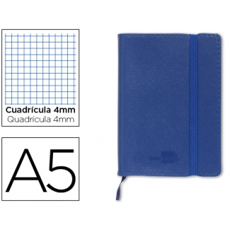 Liderpapel LB39 - Libreta encolada, tapa símil piel, tamaño A5, 120 hojas de 70 gr, cuadrícula de 4 mm, sin margen, color azul