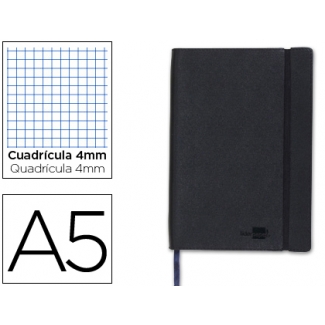 Liderpapel LB40 - Libreta encolada, tapa símil piel, tamaño A5, 120 hojas de 70 gr, cuadrícula de 4 mm, sin margen, color negro
