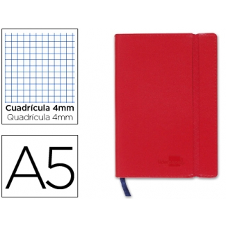 Liderpapel LB41 - Libreta encolada, tapa símil piel, tamaño A5, 120 hojas de 70 gr, cuadrícula de 4 mm, sin margen, color rojo