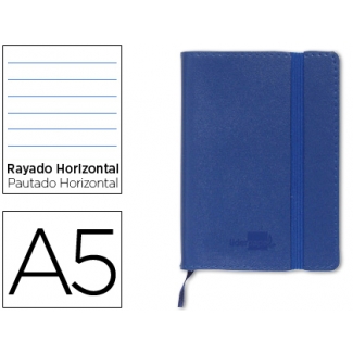 Liderpapel LB43 - Libreta encolada, tapa símil piel, tamaño A5, 120 hojas de 70 gr, rayado horizontal, sin margen, color azul