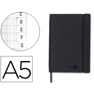 Liderpapel LB47 - Libreta encolada, tapa símil piel, tamaño A5, 120 hojas de 70 gr, cuadrículado con índice, sin margen, color negro