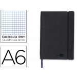 Liderpapel LD02 - Libreta encolada, tapa símil piel, tamaño A6, 120 hojas de 70 gr, cuadrícula de 4 mm, sin margen, color negro