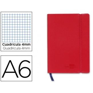 Liderpapel LD03 - Libreta encolada, tapa símil piel, tamaño A6, 120 hojas de 70 gr, cuadrícula de 4 mm, sin margen, color rojo