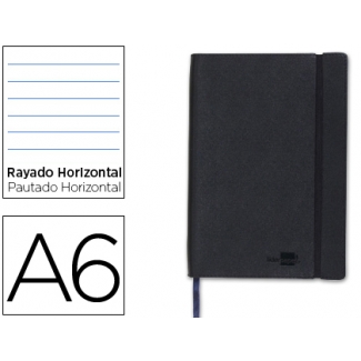 Liderpapel LD06 - Libreta encolada, tapa símil piel, tamaño A6, 120 hojas de 70 gr, rayado horizontal, sin margen, color negro