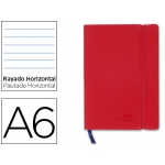 Liderpapel LD07 - Libreta encolada, tapa símil piel, tamaño A6, 120 hojas de 70 gr, rayado horizontal, sin margen, color rojo