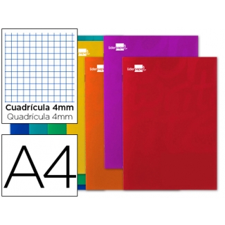 Liderpapel Smart LA02 - Libreta grapada, tamaño A4, tapa blanda, 80 hojas de 60 gr, cuadrícula de 4 mm, con margen, colores surtidos