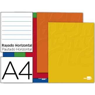Liderpapel Smart LA12 - Libreta grapada, tamaño A4, tapa blanda, 80 hojas de 60 gr, rayado horizontal, con doble margen, colores surtidos
