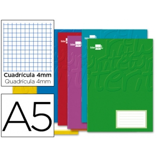 Liderpapel Smart LB03 - Libreta grapada, tamaño A5, tapa blanda, 32 hojas de 60 gr, cuadrícula de 4 mm, con margen, colores surtidos