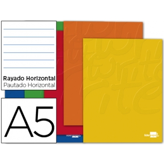 Liderpapel Smart LB34 - Libreta grapada, tamaño A5, tapa blanda, 80 hojas de 60 gr, rayado horizontal, con doble margen, colores surtidos
