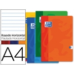 Oxford - Libreta grapada, tamaño A4, tapa blanda, 48 hojas de 90 gr, rayado horizontal, con margen, colores surtidos