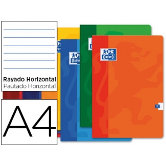 Oxford - Libreta grapada, tamaño A4, tapa blanda, 48 hojas de 90 gr, rayado horizontal, con margen, colores surtidos