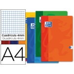 Oxford - Libreta grapada, tamaño A4, tapa blanda, 48 hojas de 90 gr, cuadrícula de 4 mm, con margen, colores surtidos