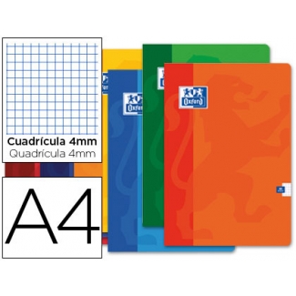Oxford - Libreta grapada, tamaño A4, tapa blanda, 48 hojas de 90 gr, cuadrícula de 4 mm, con margen, colores surtidos